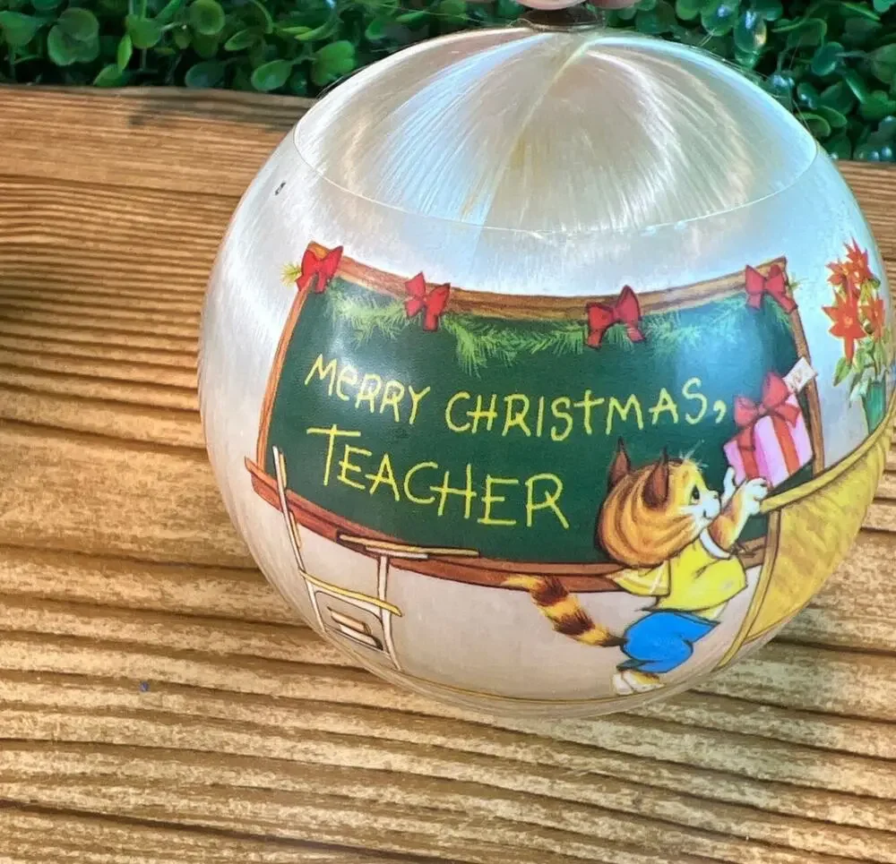 1980 Hallmark Satin Christmas Ball Ornament TEACHER Holiday Tree Collectible